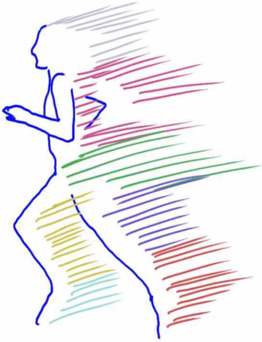 Colourful hand-drawn runner in motion